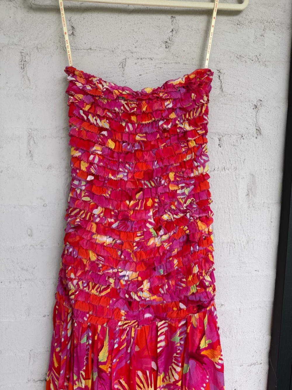 NWT FARM Rio Flying Birds Orange Ruffled Strapless Maxi Dress Size Medium - Picture 10 of 15